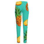 Pastel Turquoise Pineapple Pattern Print High-Waisted Pocket Leggings