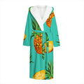 Pastel Turquoise Pineapple Pattern Print Hooded Bathrobe