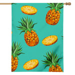 Pastel Turquoise Pineapple Pattern Print House Flag