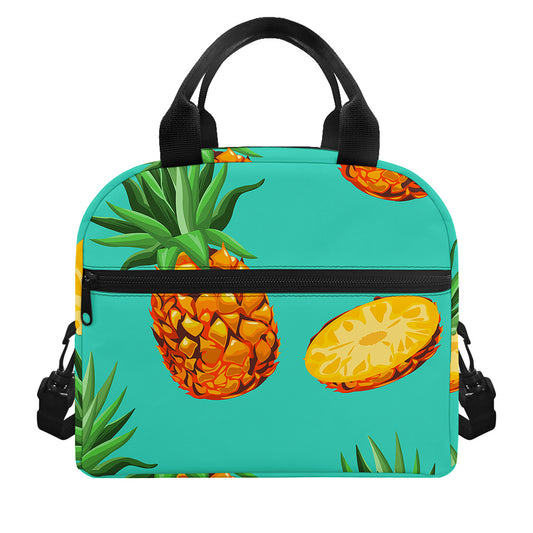 Pastel Turquoise Pineapple Pattern Print Insulated Lunch Bag