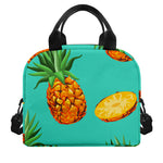 Pastel Turquoise Pineapple Pattern Print Insulated Lunch Bag