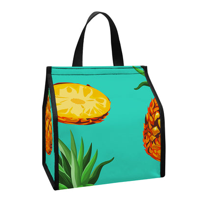 Pastel Turquoise Pineapple Pattern Print Insulated Lunch Tote