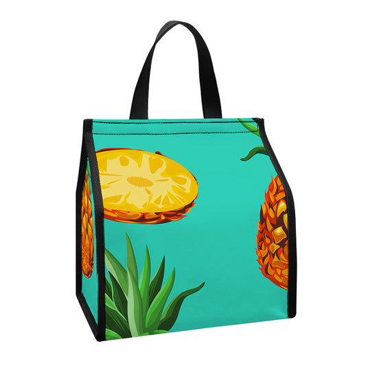 Pastel Turquoise Pineapple Pattern Print Insulated Lunch Tote