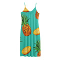 Pastel Turquoise Pineapple Pattern Print Jersey Midi Cami Dress