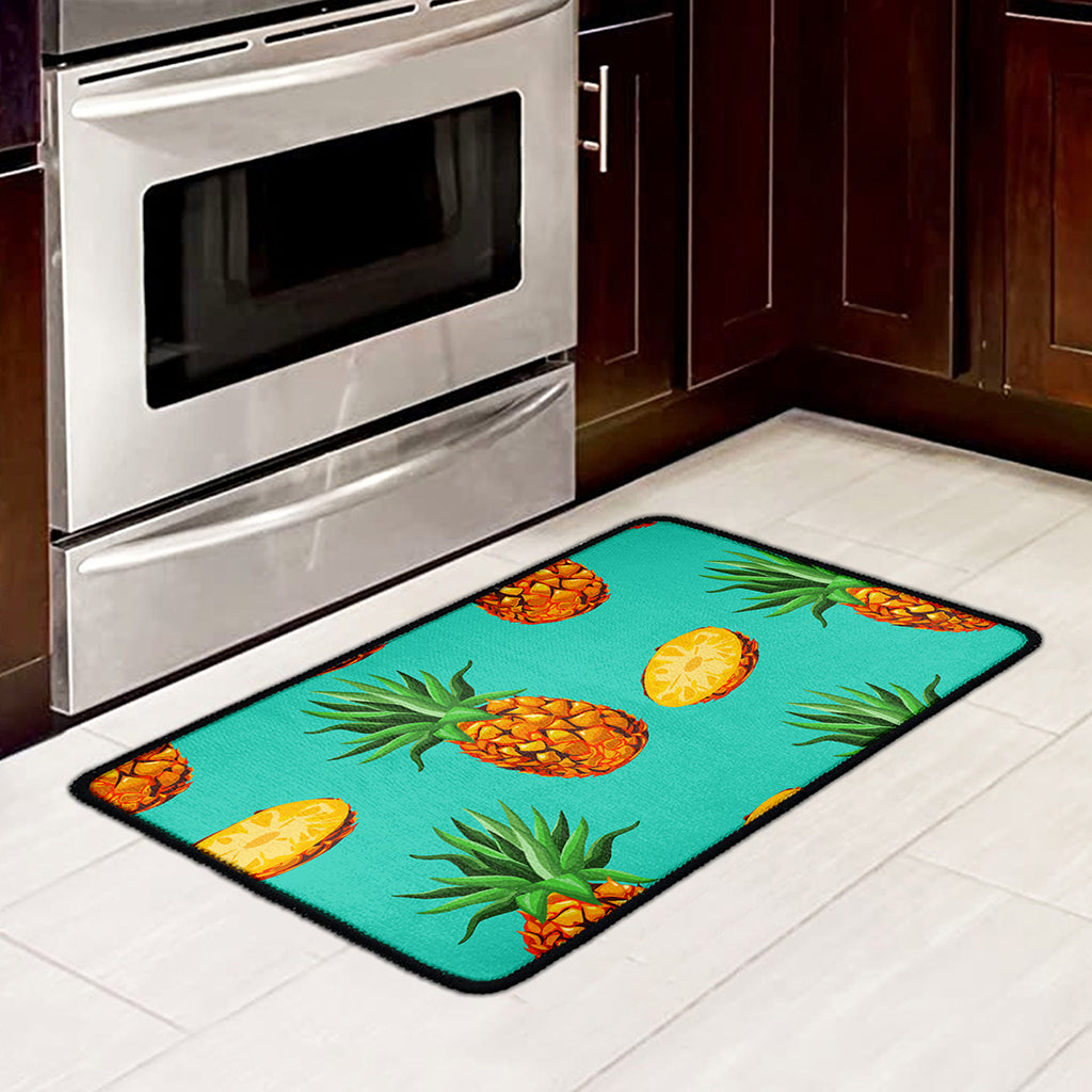 Pastel Turquoise Pineapple Pattern Print Kitchen Mat