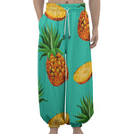 Pastel Turquoise Pineapple Pattern Print Lantern Pants