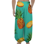 Pastel Turquoise Pineapple Pattern Print Lantern Pants