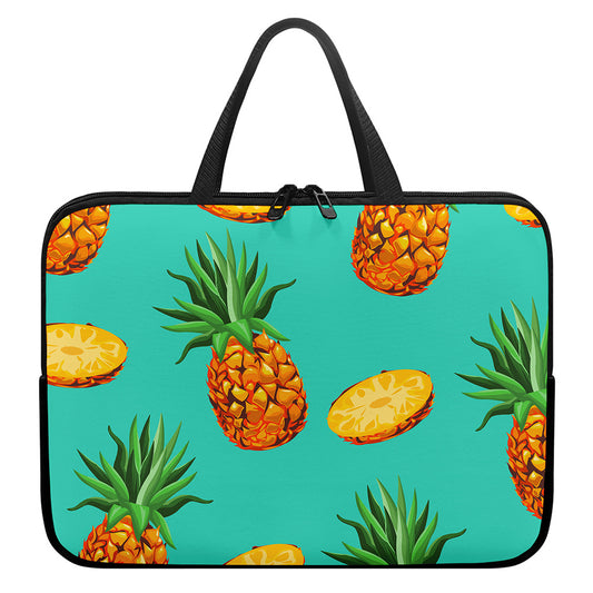 Pastel Turquoise Pineapple Pattern Print Laptop Sleeve With Handle