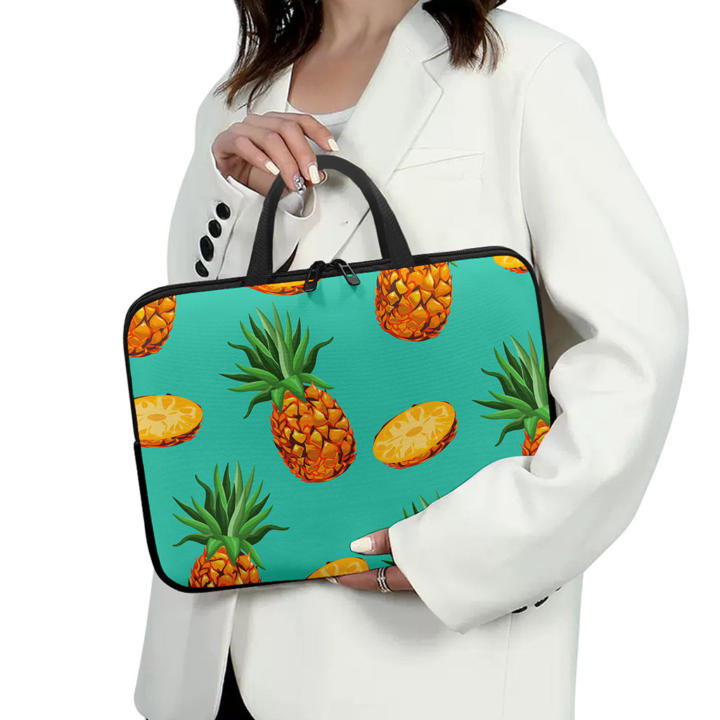 Pastel Turquoise Pineapple Pattern Print Laptop Sleeve With Handle
