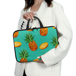 Pastel Turquoise Pineapple Pattern Print Laptop Sleeve With Handle