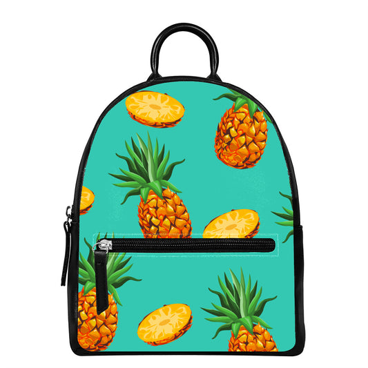 Pastel Turquoise Pineapple Pattern Print Leather Backpack