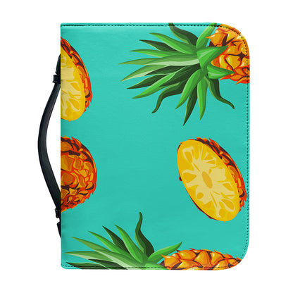 Pastel Turquoise Pineapple Pattern Print Leather Bible Cover