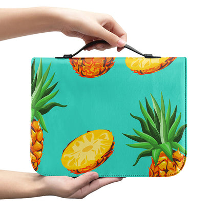Pastel Turquoise Pineapple Pattern Print Leather Bible Cover
