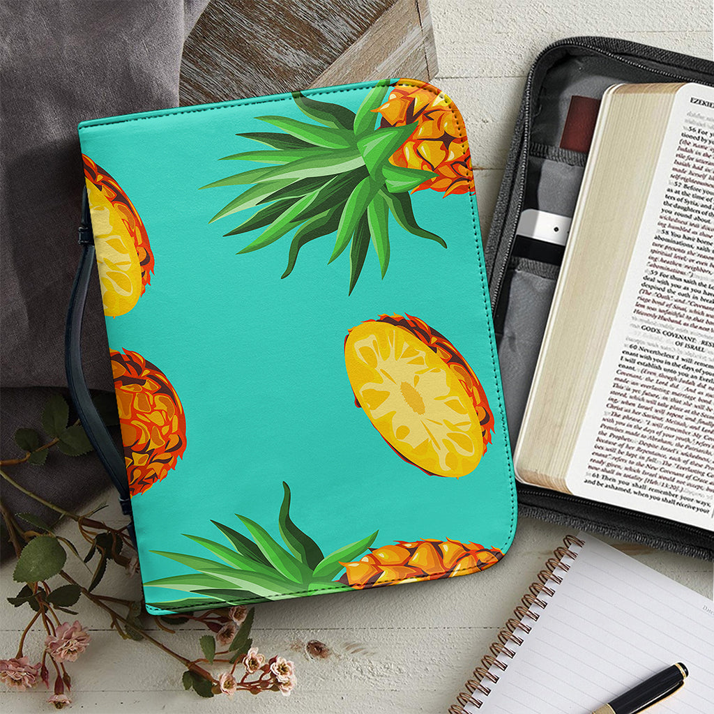Pastel Turquoise Pineapple Pattern Print Leather Bible Cover