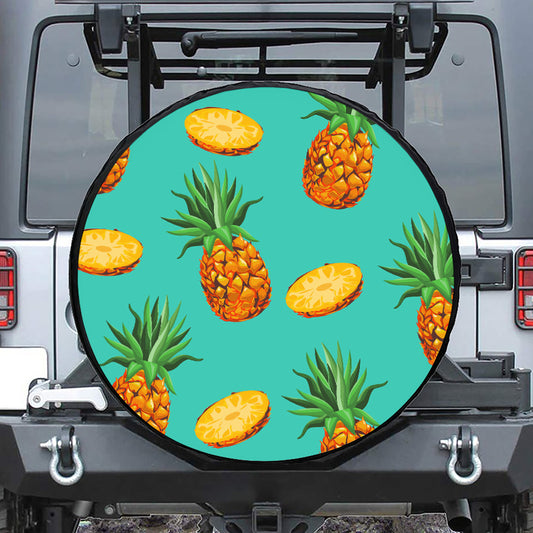 Pastel Turquoise Pineapple Pattern Print Leather Spare Tire Cover