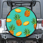 Pastel Turquoise Pineapple Pattern Print Leather Spare Tire Cover