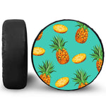 Pastel Turquoise Pineapple Pattern Print Leather Spare Tire Cover