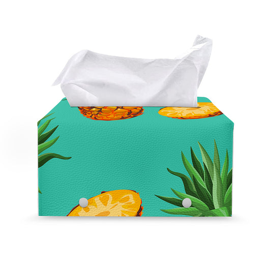 Pastel Turquoise Pineapple Pattern Print Leather Tissue Box Cover