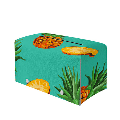Pastel Turquoise Pineapple Pattern Print Leather Tissue Box Cover