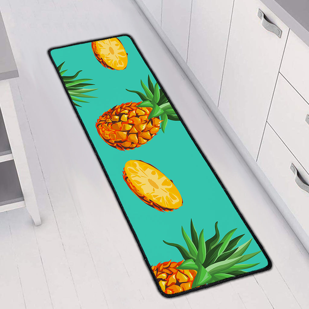Pastel Turquoise Pineapple Pattern Print Long Kitchen Mat