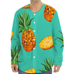 Pastel Turquoise Pineapple Pattern Print Long Sleeve Baseball Jersey