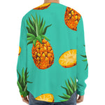 Pastel Turquoise Pineapple Pattern Print Long Sleeve Baseball Jersey