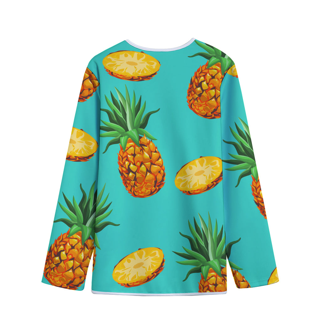 Pastel Turquoise Pineapple Pattern Print Long Sleeve Short Coat