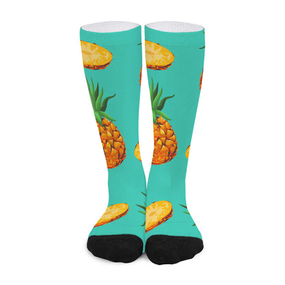 Pastel Turquoise Pineapple Pattern Print Long Socks