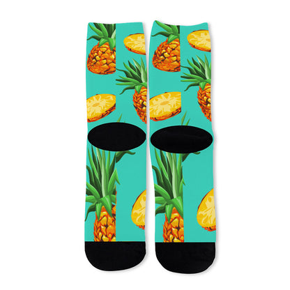 Pastel Turquoise Pineapple Pattern Print Long Socks