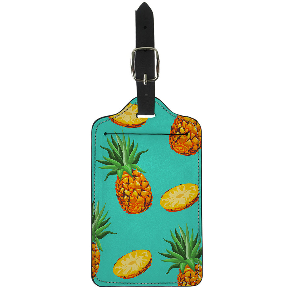 Pastel Turquoise Pineapple Pattern Print Luggage Tag