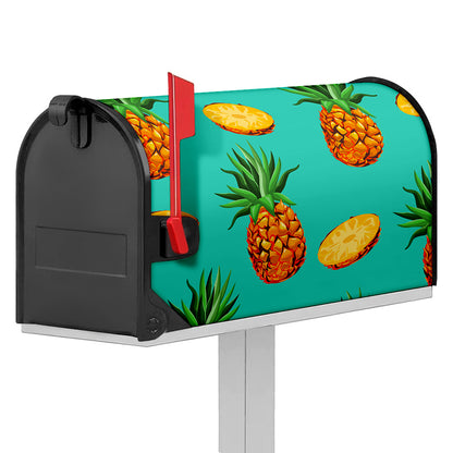 Pastel Turquoise Pineapple Pattern Print Mailbox Cover