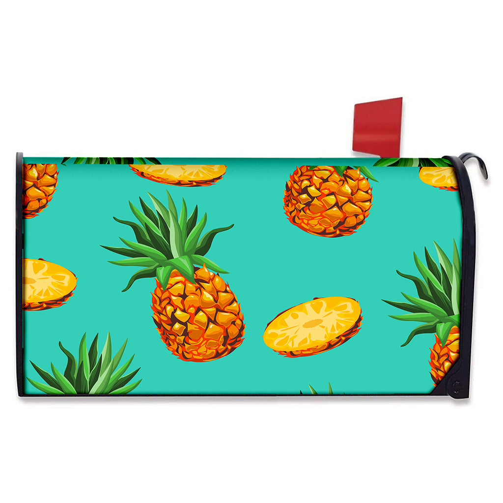 Pastel Turquoise Pineapple Pattern Print Mailbox Cover