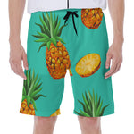 Pastel Turquoise Pineapple Pattern Print Men's Beach Shorts
