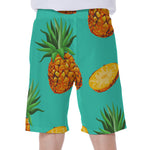 Pastel Turquoise Pineapple Pattern Print Men's Beach Shorts
