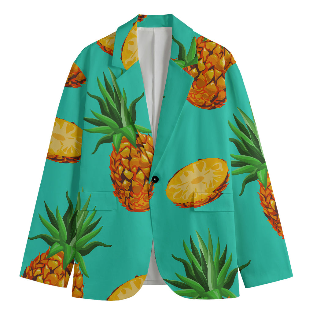 Pastel Turquoise Pineapple Pattern Print Men's Blazer