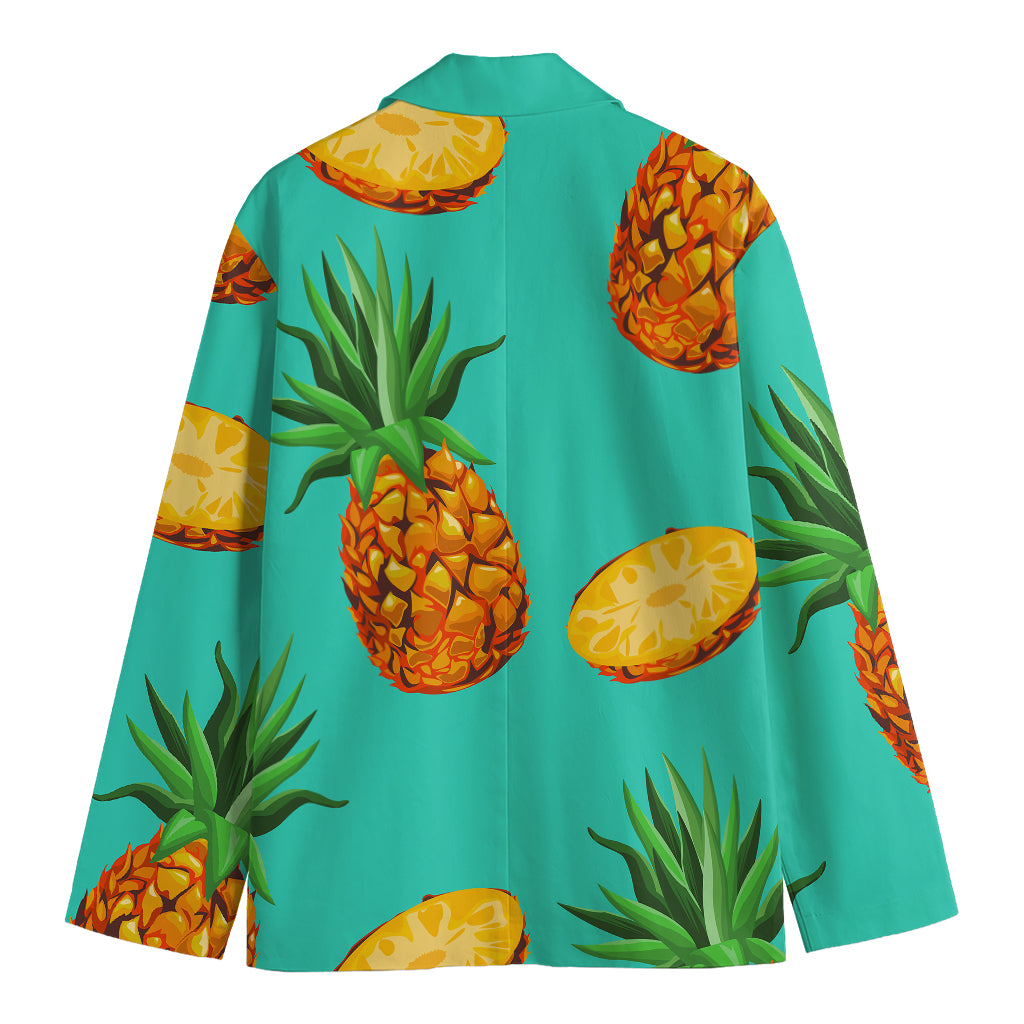 Pastel Turquoise Pineapple Pattern Print Men's Blazer