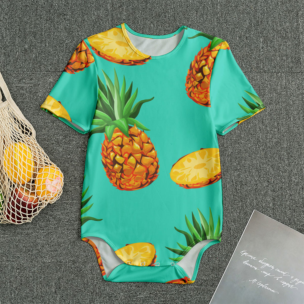 Pastel Turquoise Pineapple Pattern Print Men's Bodysuit