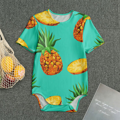 Pastel Turquoise Pineapple Pattern Print Men's Bodysuit