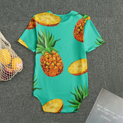 Pastel Turquoise Pineapple Pattern Print Men's Bodysuit