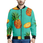 Pastel Turquoise Pineapple Pattern Print Men's Bomber Jacket