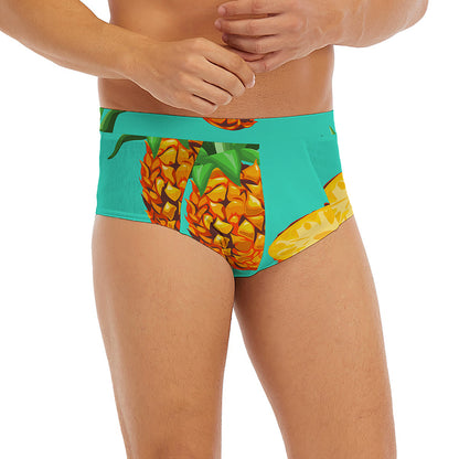 Pastel Turquoise Pineapple Pattern Print Men's Briefs
