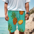 Pastel Turquoise Pineapple Pattern Print Men's Cargo Shorts