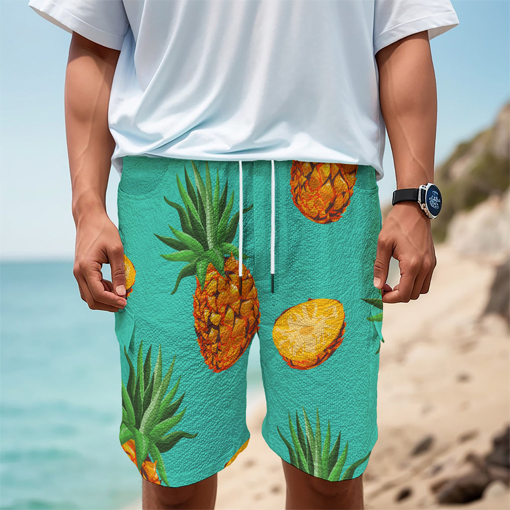 Pastel Turquoise Pineapple Pattern Print Men's Cargo Shorts