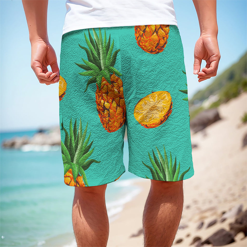 Pastel Turquoise Pineapple Pattern Print Men's Cargo Shorts