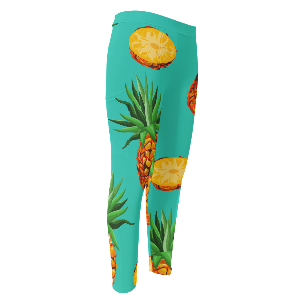 Pastel Turquoise Pineapple Pattern Print Men's Compression Pants