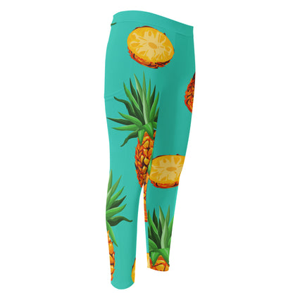 Pastel Turquoise Pineapple Pattern Print Men's Compression Pants