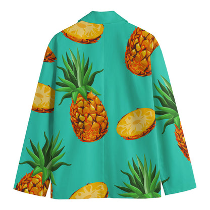Pastel Turquoise Pineapple Pattern Print Men's Cotton Blazer