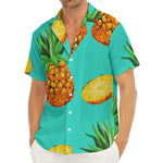 Pastel Turquoise Pineapple Pattern Print Men's Deep V-Neck Shirt