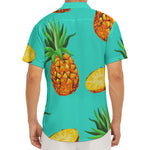 Pastel Turquoise Pineapple Pattern Print Men's Deep V-Neck Shirt