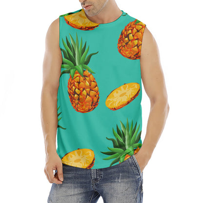 Pastel Turquoise Pineapple Pattern Print Men's Fitness Tank Top